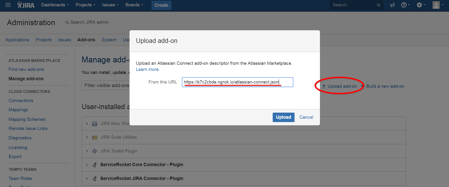 Upload addon