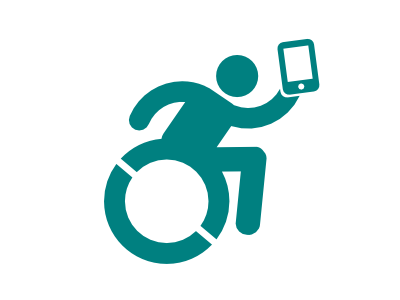 Símbolo de accesibilidad con una persona en silla de ruedas usando un móvil
